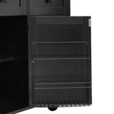 Hlcodca 46.5'' Farmhouse Kitchen Island with Charging Station, Drop Leaf & Bead Drape - Mobile Rolling Cart, Ample Storage, Rustic Wood Grain Countertop for Compact Spaces (Black+Brown) Hlcodca