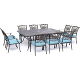 Hanover Traditions 11-Piece Patio Dining Set with 10 Stationary Chairs, Plush Blue Cushions, and Extra Large Dining Table, Patio Dining Set for 10, All-Weather Rust-Resistant Luxury Outdoor Dining Set Hanover