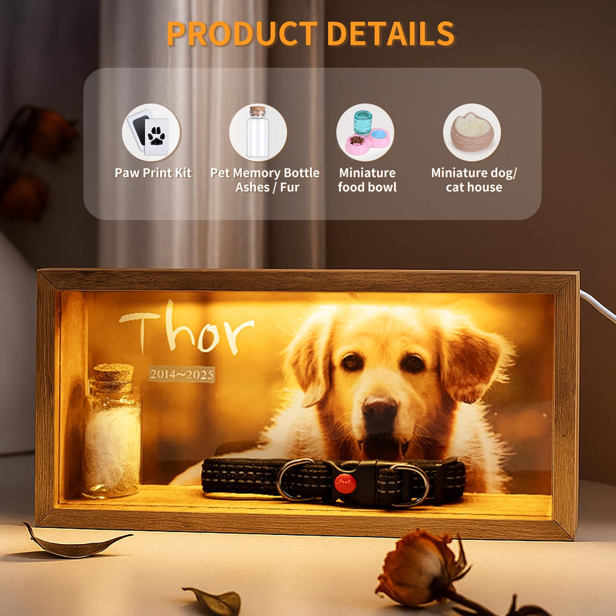 Jettiplex Dog Memorial Shadow Box - Pet Loss Gift with Paw Print Kit, Sympathy Keepsake for Rainbow Bridge, Display Case for Dog Urns(Special 10-inch) Jettiplex