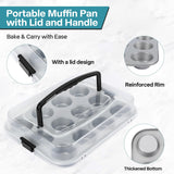 Spmarkt 2-Pack Muffin Pan with Carry Lid, Non-Stick 12-Cup Muffin Tin, Silver Cupcake Pan with Lid and Handle for Transporting, Suitable for Party, Holiday, Gathering etc Spmarkt