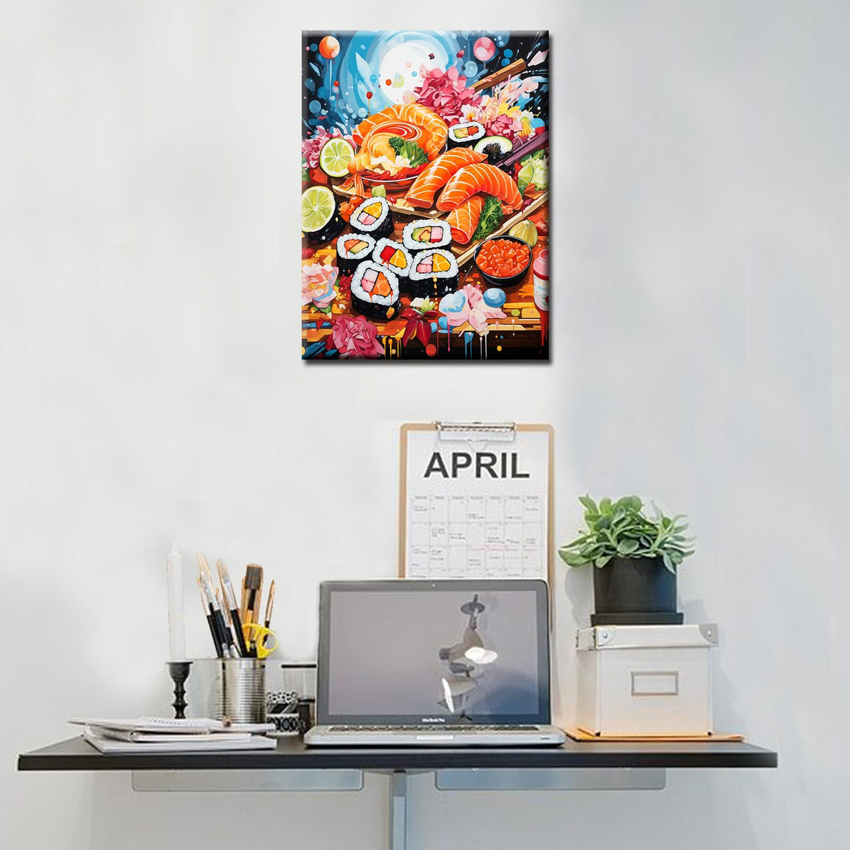 Japanese Cuisine Diamond Painting DIY 5D, Numbering Kit,Graffiti Delicious Sushi Artwork Lemon and Sakura Wall Art Food Crystal Rhinestone Pictures Fast Food Art Home Decor Adults Gift(12''Wx 16''H) Tucocoo