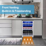 Weili 20 Inch Built in Beverage Fridge with Glass Door, 120 Can Under Counter Soda Beer Drink Refrigerator with Blue LED Light for Home Office or Bar, 36-50°F Auto Defrost Weili