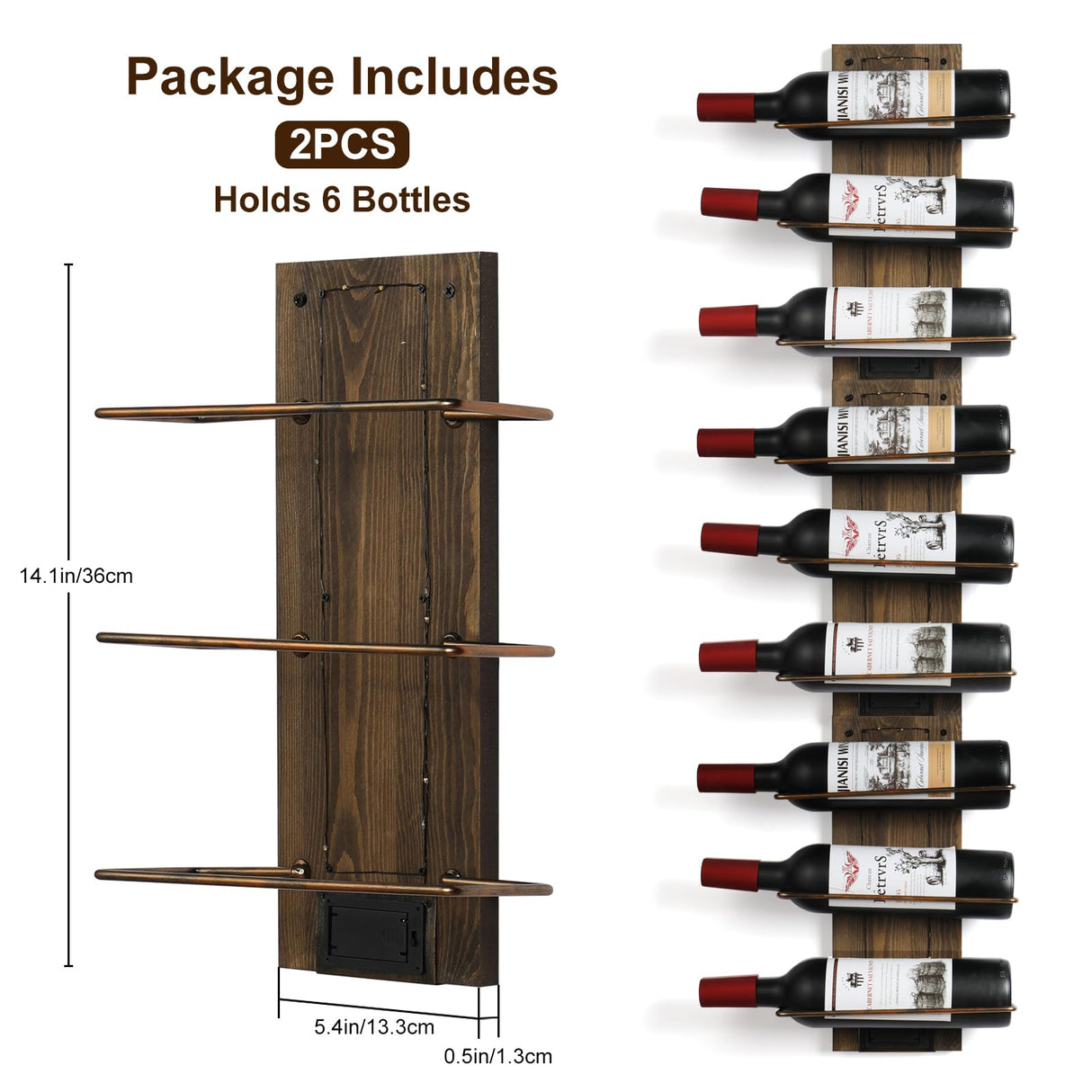 Taprion Wine Rack Wall Mounted Wood LED Light Wine Rack for 9 Wine Bottles - Elegant Wine Storage Solution for Kitchen, Dining Room, Home Bar, Wine Cellar Taprion