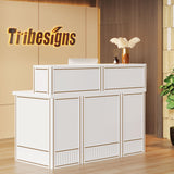 Tribesigns Reception Desk with Counter, 57-Inch Rustic Front Receptionist Table, Boho Welcome Desk Checkout Counter for Office, Retail, Lobby, Beauty Salon (White) Tribesigns