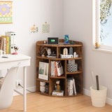 VECELO Corner Cube Shelf with USB Ports & Outlets, Modern Corner Toy Storage Rack with Adjustable Shlef, Wooden Display Bookshelf Bookcase for Living Room, Bedroom, Dining Room, Kitchen, Brown VECELO