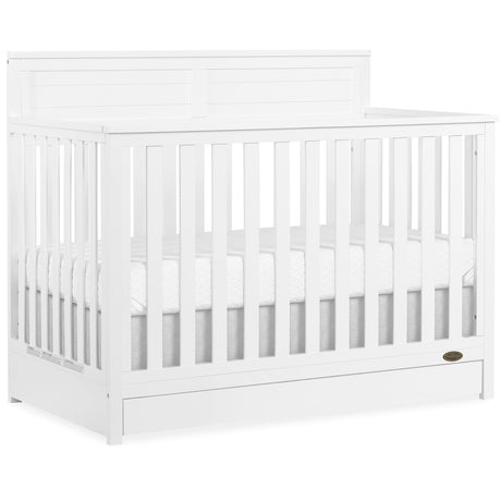 Evolur JPMA & Greenguard Gold Certified Dream On Me Reign 5 in 1 Convertible Crib with Under Drawer in White, Made of Sustainable Pinewood, Non-Toxic Water-Based Paint Finish Evolur