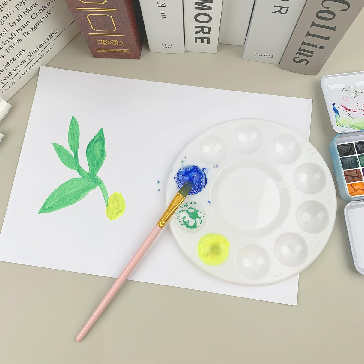 20 Pack Paint Tray Palettes for Kids, Plastic White Palettes for Students, Paint Holder, Paint Supplies LNAUJS