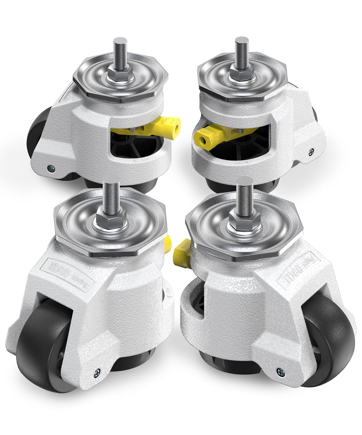 HOLKIE Leveling Stem Casters Set of 4 Heavy Duty Retractable Caster Wheels, 1/2" and M12 Stem Size, Total Capacity 3300 Lbs, Adjustable Wheel with Ratchet Handle for Workbench, Machine, Equipment HOLKIE
