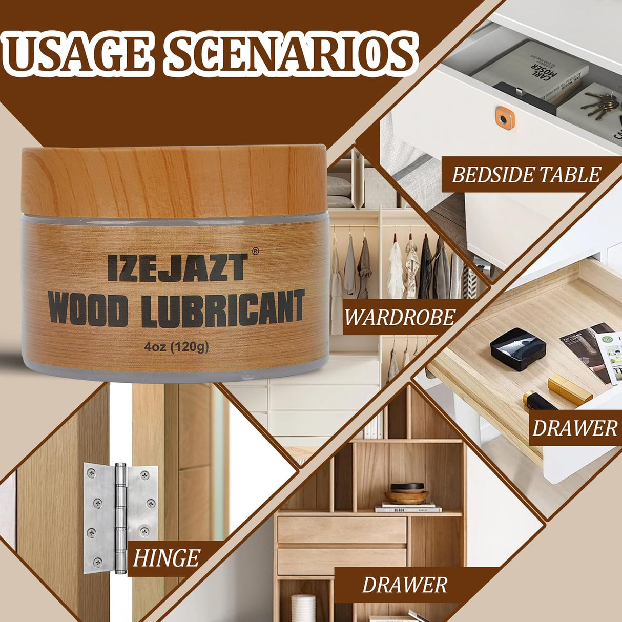 IZEJAZT Drawer Wax，Multi - Purpose Paste Wax and Lubricant for Wood Furniture, Doors and Drawers - Wood Wax, Door Hinge Lubricant, Wood Drawer Lubricant(4 Oz) IZEJAZT