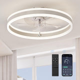 LEDIARY Low Profile Ceiling Fans with Lights, Flush Mount Modern Ceiling Fan and Remote Control, 19.7" LED Ceiling Fans, Stepless Dimmable 3 Colors and 6 Speeds - White LEDIARY