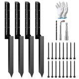VIVOSUN Fence Post Repair Kit, Heavy-Duty Ground Spike with Gloves for Repairing Tilted or Broken Wood Posts (4 Pack, Black) VIVOSUN