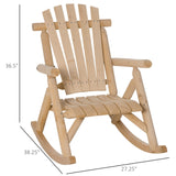 Outsunny Outdoor Wooden Rocking Chair, Single-Person Rustic Adirondack Rocker with Slatted Seat, High Backrest, Armrests for Patio, Garden and Porch, Natural Outsunny