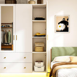 DalyLuxa 3 Doors Armoire Wardrobe Closet with Mirror & Organizers, LED Wooden Bedroom Armoires with Hanging Rod for Bedroom, White DalyLuxa