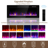 PRETZI Floating Fireplace TV Stand, 70" Wall Mounted Entertainment Center with 36" Fireplace for TVs Up to 80", LED Modern Wood TV Console with High Gloss Cabinet for Living Room (Black) PRETZI