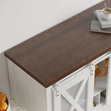 IDEALHOUSE Coffee Bar Cabinet, Console Entryway Table with Storage, Farmhouse Sideboard Buffet Cabinet with Sliding Barn Doors, Wine Liquor Cabinet with Racks for Kitchen, Hallway, Living Room, White IDEALHOUSE