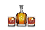 Customized Monogrammed Whiskey Decanter Set - 2 Glasses, Engraved Shield Crown Design - Wedding Decanter with Wood Box Krezy Case