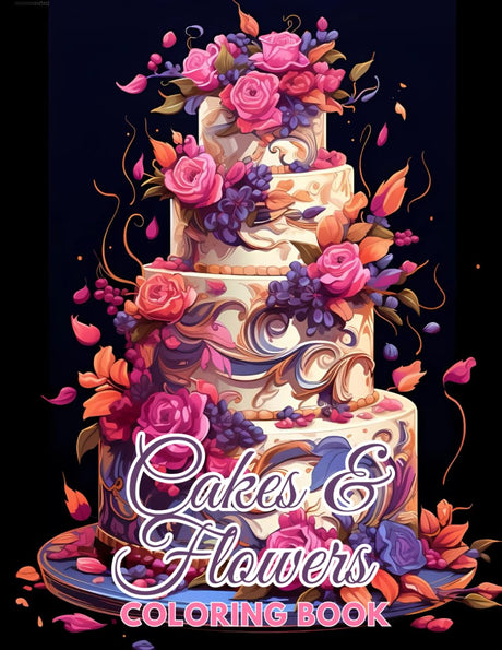 Cakes & Flowers Coloring Book: 40 Beautifully Decorated Cakes Coloring Designs for Adults, Fun, Relax, Stress Relief 8.5x11 inches WoodArtSupply