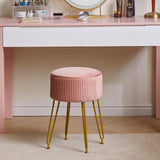 IBUYKE Velvet Storage Footrest Stool Ottoman, Makeup Vanity Stool Side Table with Golden Steel Legs Removable Cover, Coffee Table Top Cover, Pink LG-20P IBUYKE