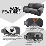 ULTICOR Extra Wide 75-100" 2 Seater Reclining Sofa Slipcover, Velvet Stretch 6-Piece, Soft Washable (Dark Grey) ULTICOR