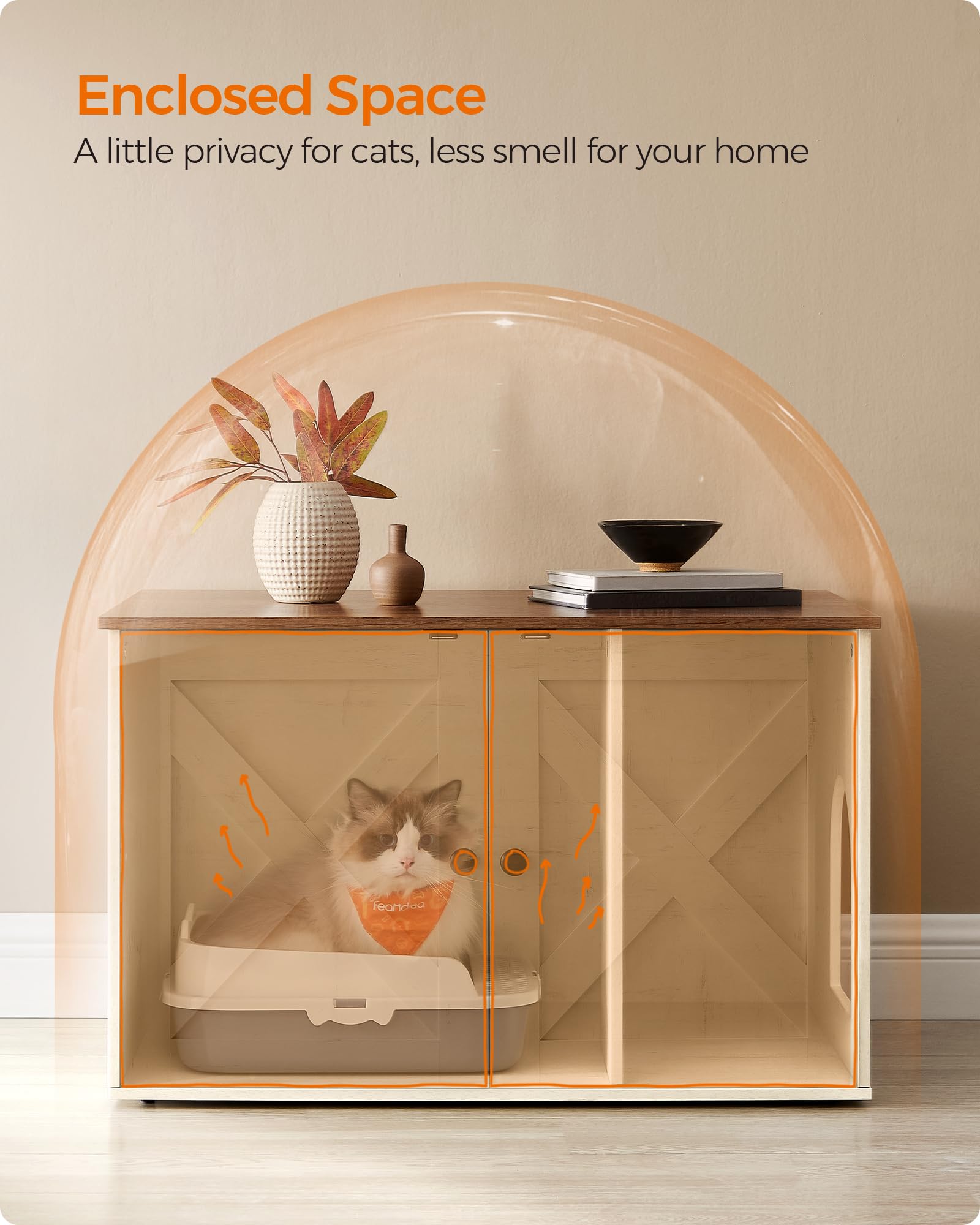 Feandrea Cat Litter Box Enclosure, Litter Box Furniture Hidden with Removable Divider, Indoor Cat House, End Table, 31.5 x 20.9 x 19.7 Inches, Honey Brown and Rustic White UPCL002P01 - WoodArtSupply