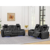 ANJ Modular Power Recliner Set: 5-Seat Home Theater Seating with 2 Loveseats (Center Console & Fixed Middle), LED Lights, USB Charging, Faux Leather for Living Room (Black) ANJ