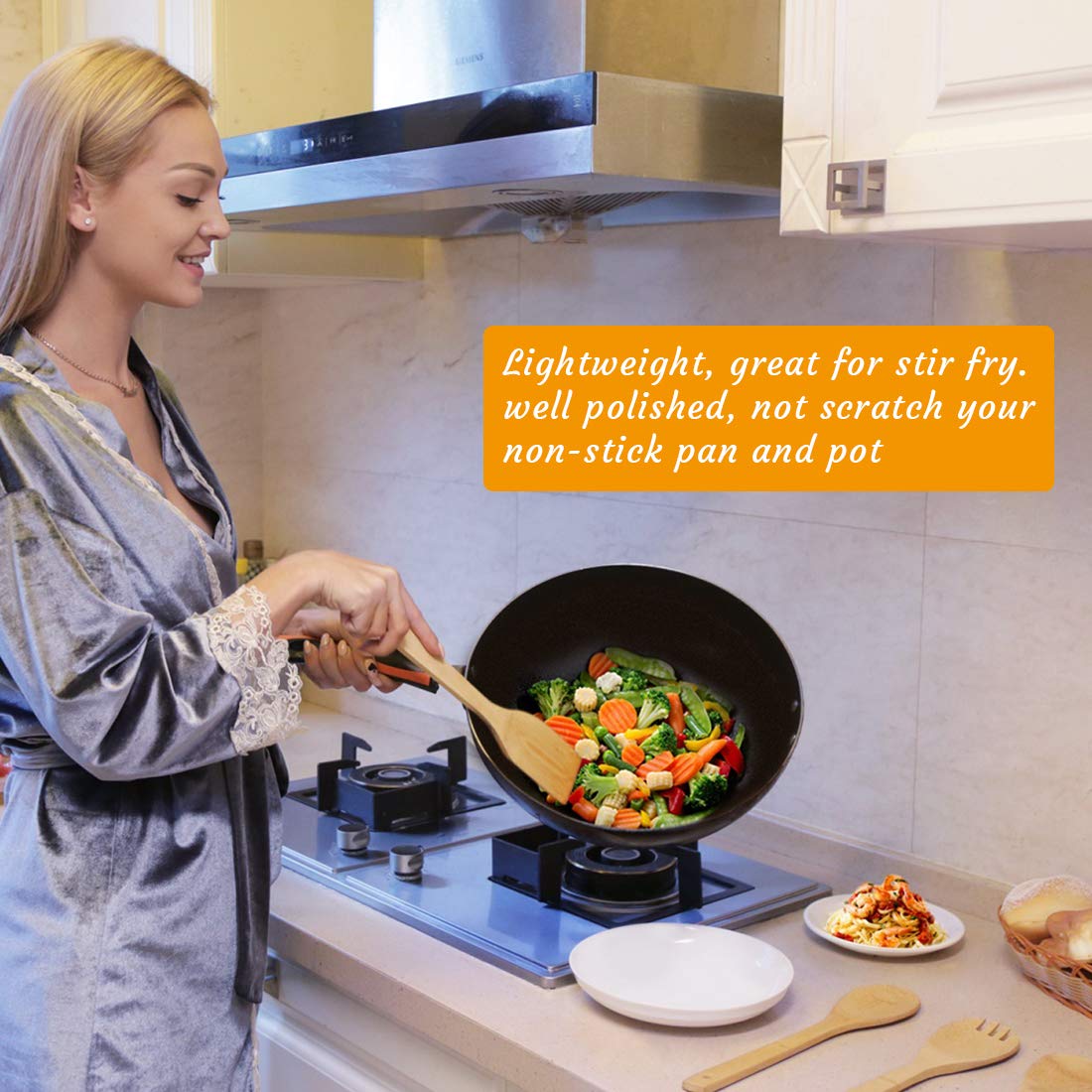 Bamboo Kitchen Cooking Utensils, 6 pcs Nonstick Cooking Spatula Tools with Handles, Heat Resistant Spatula Set, Non-stick Cooking Utensil, Premium Wooden Cooking Spoon Sets for Kitchen Zhuoyue