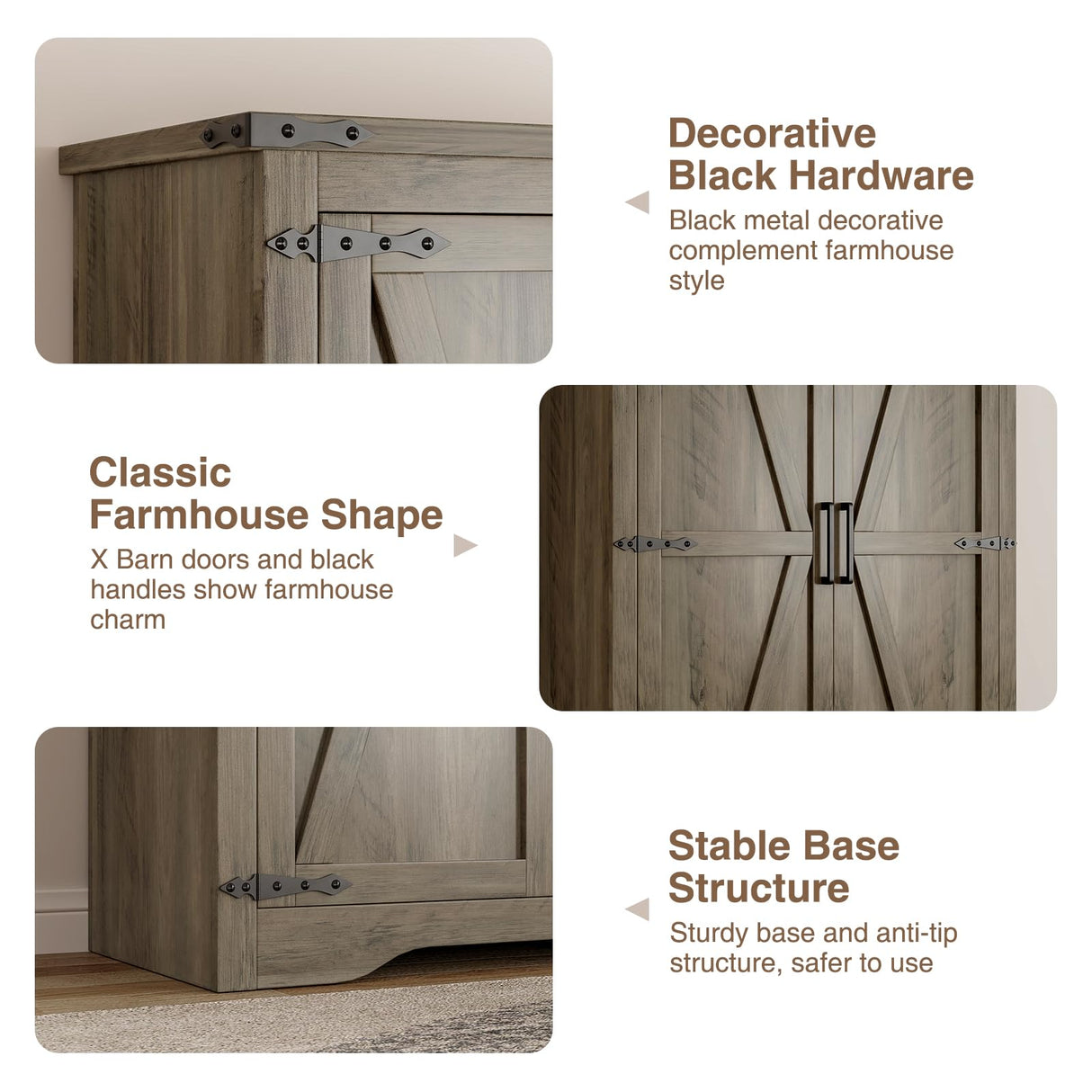 Befrases Farmhouse Rustic Grey Storage Cabinet with Adjustable Shelves, Large Pantry Organize with 2 Barn Doors, Tall Freestanding Cabinet for Kitchen, Bathroom/Garage/Basement/Living/Utility Room Befrases