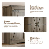 Befrases Farmhouse Rustic Grey Storage Cabinet with Adjustable Shelves, Large Pantry Organize with 2 Barn Doors, Tall Freestanding Cabinet for Kitchen, Bathroom/Garage/Basement/Living/Utility Room Befrases