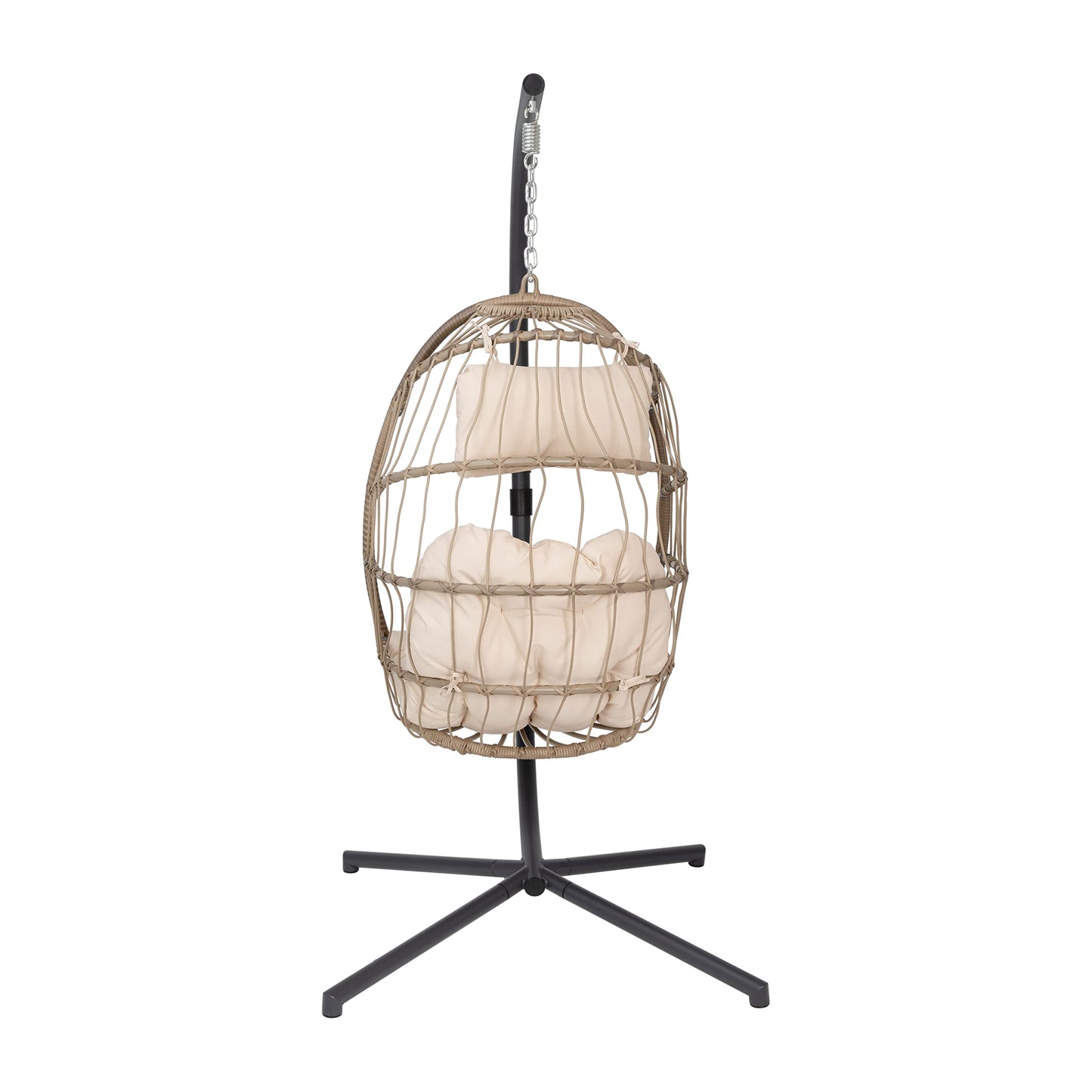 Taylor & Logan Corbin Natural Patio Hanging Wicker Egg Chair with Cream Plush Seat Cushions & Swing Stand for Indoor/Outdoor Use - WoodArtSupply