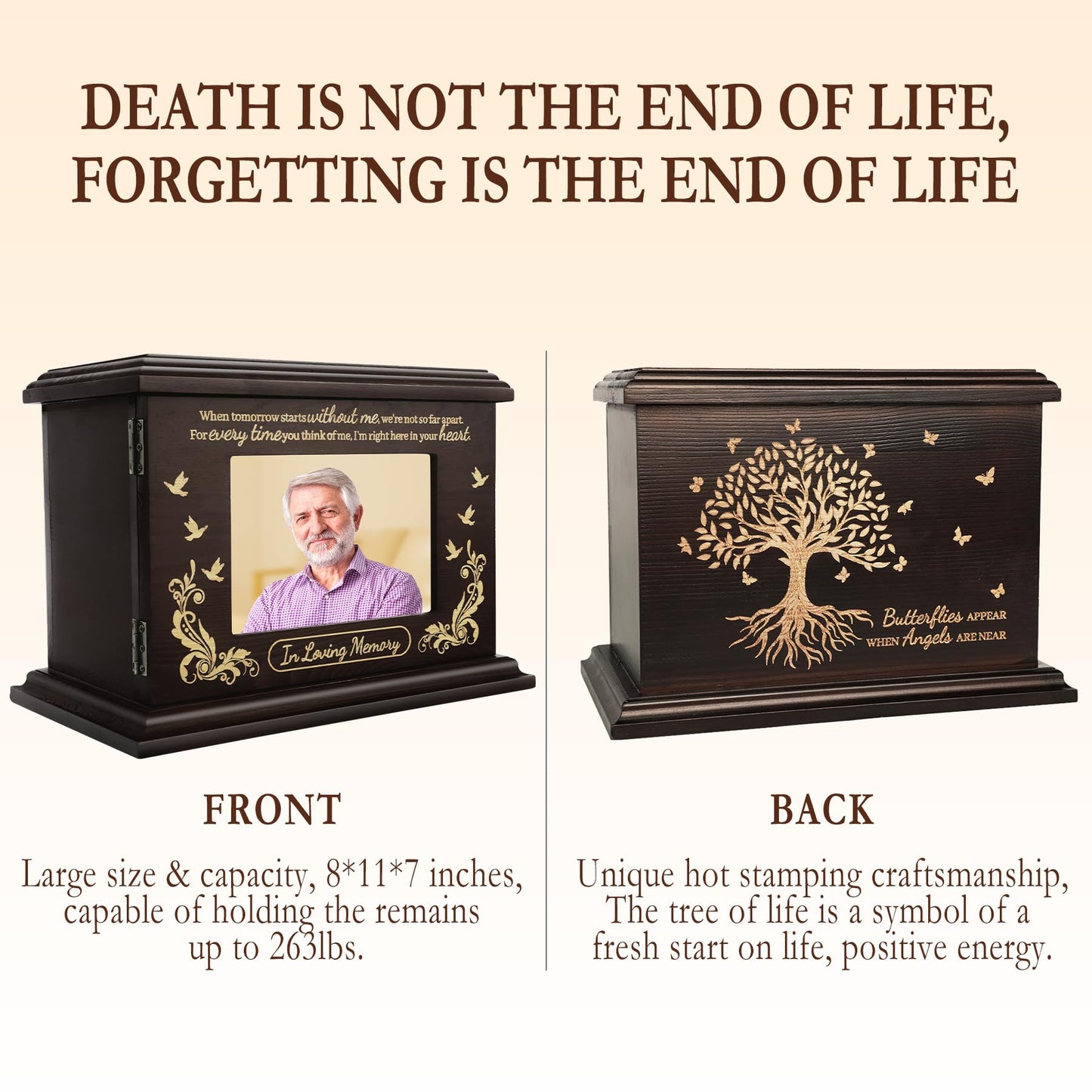 Cremation Urns for Human Ashes - Wooden Urns for Human Ashes Adult Male Female Handmade Tree of Life Urns Box and Casket for Ashes Men Women Pets Urn