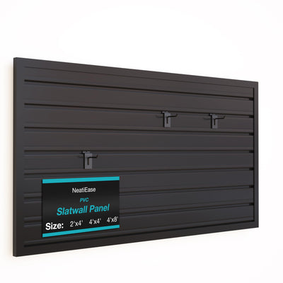 NeatiEase Slatwall Panel Wall Storage Systems, 2 x 4ft Slat Wall Paneling Garage Wall Organizer, Heavy Duty Wall Mounted PVC Wall Rack (Black)