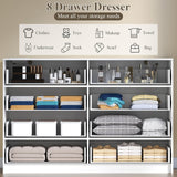 8 Drawers Dresser with Charging Station, White Dresser for Bedroom with LED Lights, Modern Chest of Drawers for Closet, Double Wide Dresser Organizer for Bedroom, Living Room, Entryway (White) Gyfimoie