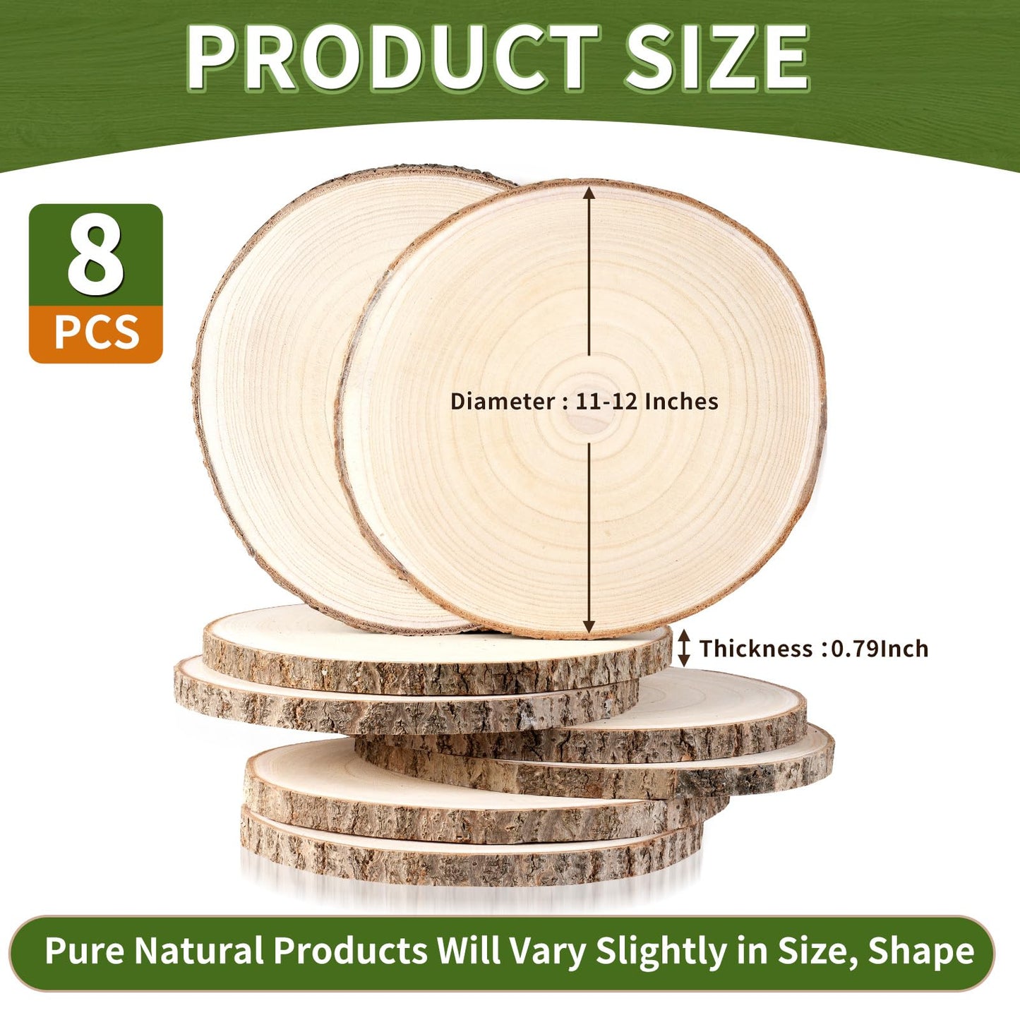 8 Pcs Wood Slices 11-12 Inch Large Wood Rounds Unfinished Wood Slices for Centerpieces, Wood Centerpieces Tables,Wood Slabs,Round Wood, Natural Wood Slices for Crafts,Decor, Centerpieces, Sig - WoodArtSupply