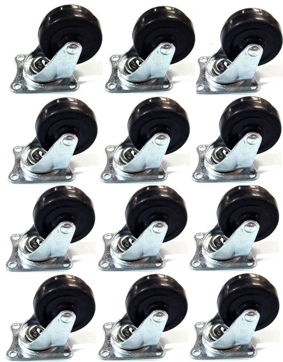 MegaDeal 12 Pack 2" Swivel Caster Wheels Rubber Base with Top Plate & Bearing Heavy Duty MegaDeal