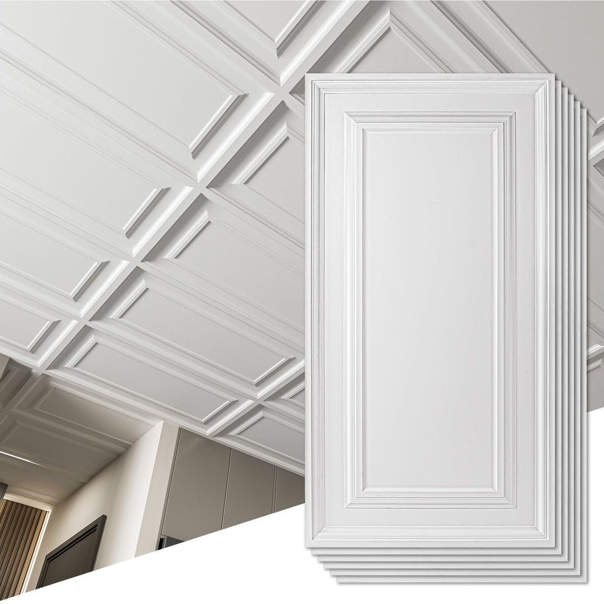 Art3d 12-Pack Drop Ceiling Tiles 2x4 Ft, PVC Decorative Ceiling Covering Panels for Basement Kitchen Bathroom, 24x48 Inch, Cover 96 Sq. Ft, Smooth White Art3d