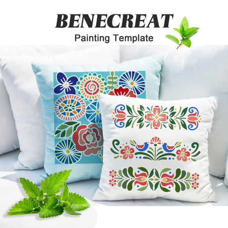 BENECREAT Plastic Folk Decorative Painting Stencil Templates, 12x12inch Floral Pattern Scandinavian Style Reusable Drawing Stencils for DIY Art Craft Wall Canvas Furniture BENECREAT
