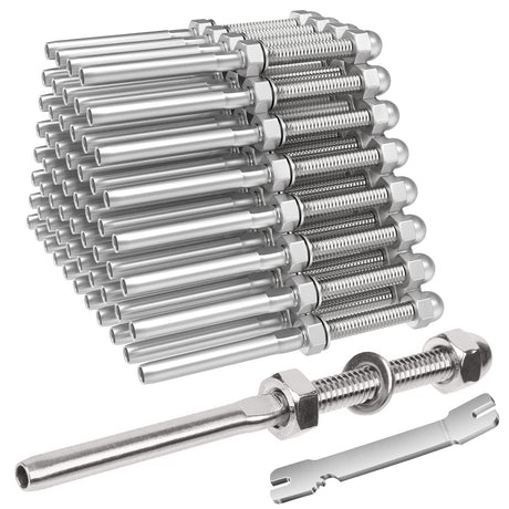 BLIKA 50 Pack Cable Railing Swage Threaded Stud Tension End Fitting Terminal for 1/8" Deck Cable Railing, T316 Stainless Steel, Cable Railing Tensioner 1/8" for 2"x2" Wood/Metal Post BLIKA