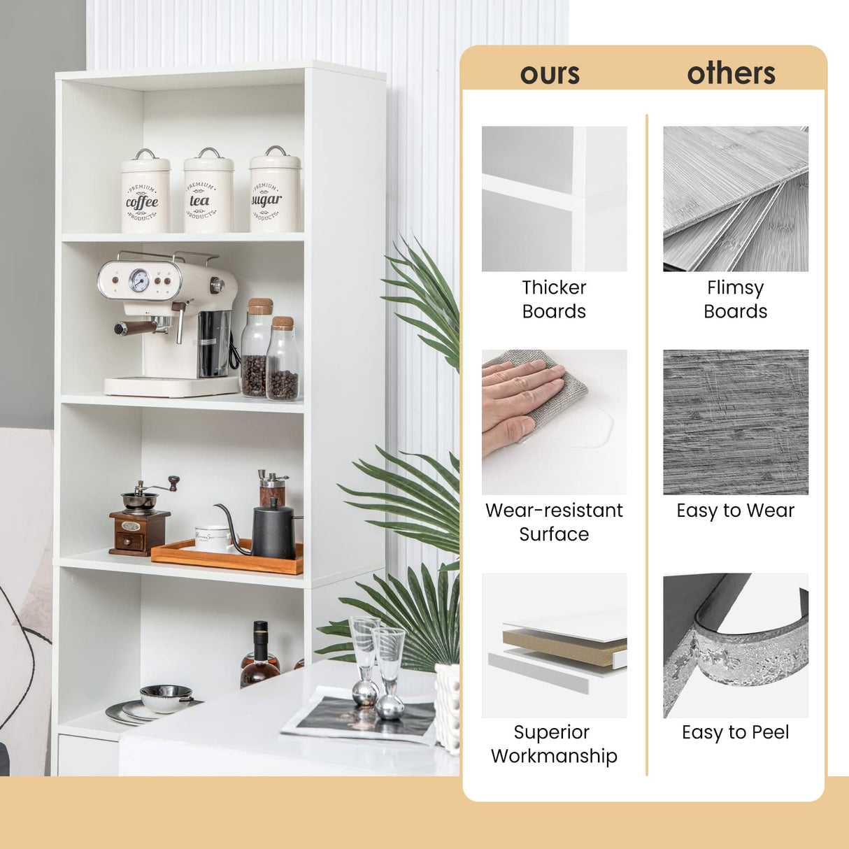 LOKO Modern 74-Inch Tall Bookcase with 2 Drawers & 4 Open Shelves in White LOKO