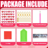 WILLBOND 30 Pcs Double Sided Diamond Art Keychain Ornaments DIY Diamond Painting Keychain Kits for Adults Key Ring Art Pendant Decor (Pink Heart) WILLBOND