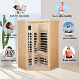 IVYHAVEN Home Far Infrared Sauna, Sauna Room 2-3 Person Canadian Hemlock Corner Sauna with 7 Low EMF Heaters 2 LED Reading Lamp 3 Chromotherapy Lights for Indoor, Bluetooth, LCD Display-Control IVYHAVEN