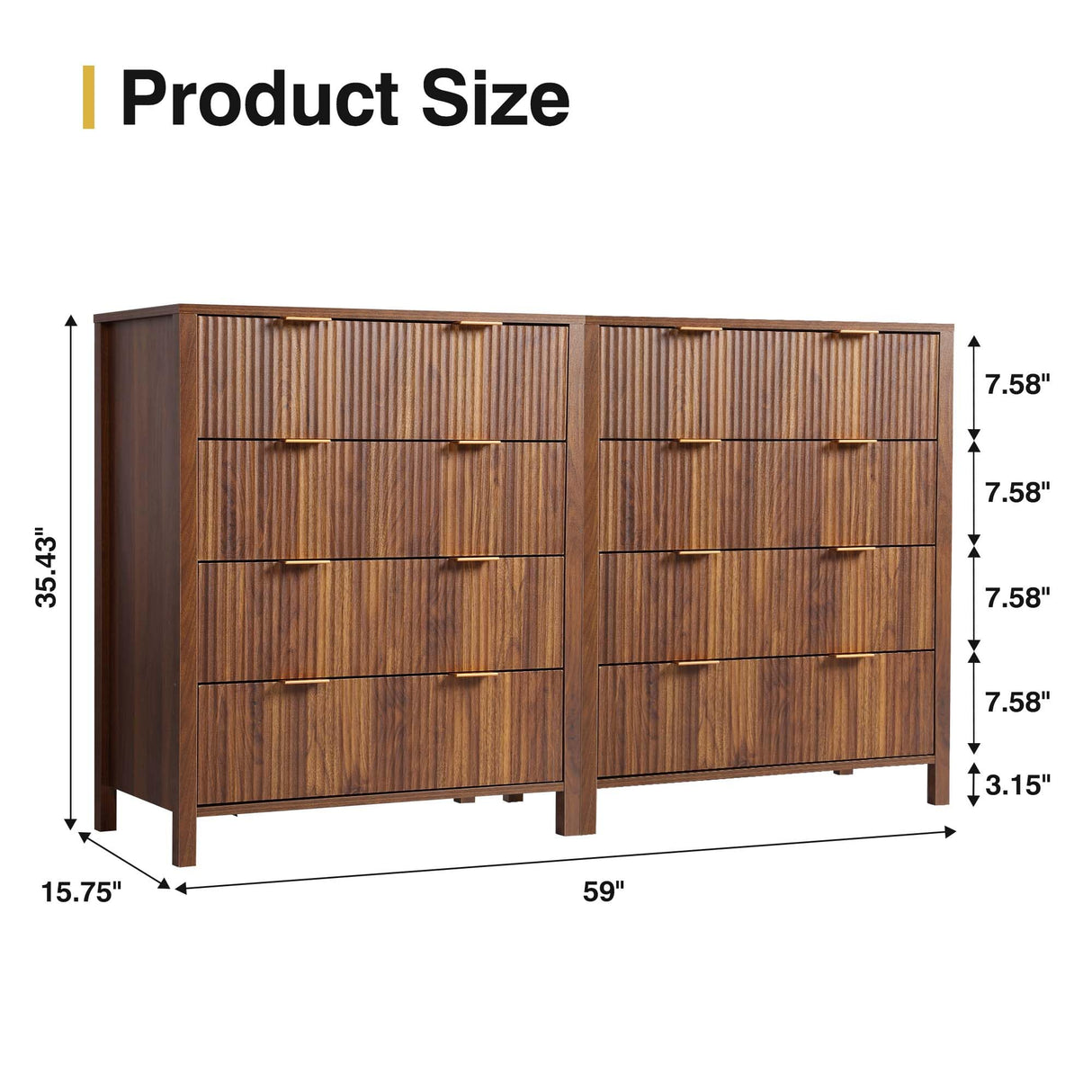 XUZENEST 4 Drawer Double Dressers for Bedroom with Waveform Fluted Panel Design, Modern Wide Chest of Drawers,Wood Storage Dresser Chest of Drawers for Bedroom Living Room Hallway Closet,Walnut 2 Sets XUZENEST