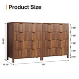 XUZENEST 4 Drawer Double Dressers for Bedroom with Waveform Fluted Panel Design, Modern Wide Chest of Drawers,Wood Storage Dresser Chest of Drawers for Bedroom Living Room Hallway Closet,Walnut 2 Sets XUZENEST