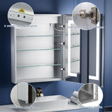 ExBrite LED Lighted Bathroom Medicine Cabinet with Mirror, 24 x 30 Inch, Recessed or Surface Mount, Anti-Fog, Stepless Dimming, Color Temperature Adjustment, 2 Outlets, Storage Shelves, Right Hinge ExBrite