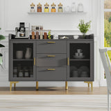 Auromie Sideboard Buffet Cabinet with 3 Drawers, Kitchen Storage Cabinet with LED Light, Coffee Bar Cabinet with Adjustable Shelf,Modern Organizer Cabinet with Door (Grey) Auromie