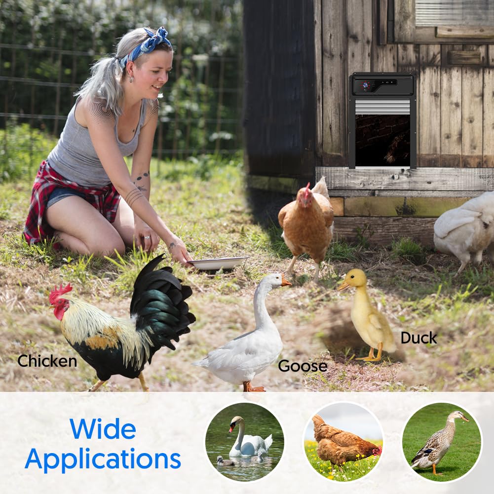 1080P HD Camera Solar Automatic Chicken Coop Door, 5000 mAh Battery, Support WiFi, APP Remote Control, Timer, Anti-Trap Infrared Sensor and Alarm Driver Function, Easy to Install and Use.