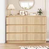 Jocoevol 6 Drawer Dresser for Bedroom, Boho Fluted Dresser with Deep Drawers, Large Double Natural Wood Chest of Drawers for Living Room, Hallway, Entryway (Wood) Jocoevol