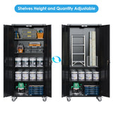 UINSOO 72" Tall Black Metal Storage Cabinet with Wheels, Rolling Storage Garage Cabinet with Adjustable Shelves and Door for Garage, Office, Kitchen, Laundry Room, Assembly Required UINSOO