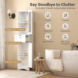 Tangkula 67" Tall Bathroom Storage Cabinet, Slim Freestanding Tower w/ 2 Doors & 1 Drawer, Narrow Floor Cabinet w/Adjustable Shelves & Tempered Glass Door for Bathroom Living Room (White) Tangkula