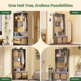 HOVANESTY Hall Tree with Bench and Shoe Storage, 5-in-1 Entryway Bench with Coat Rack, Padded Seat Cushion, 7 Tri-Hooks, Adjustable Shelf, Farmhouse Boho Furniture Organizer for Hallway, Ash Gray HOVANESTY