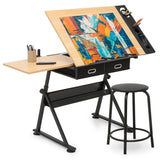 MoNiBloom Adjustable Drafting Table & Stool Set with Storage, Versatile Art Desk and Craft Center Home Study Room Artist Desk MoNiBloom